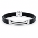 Pulsera Nero Line de cuero negro con detalle central de plata 950