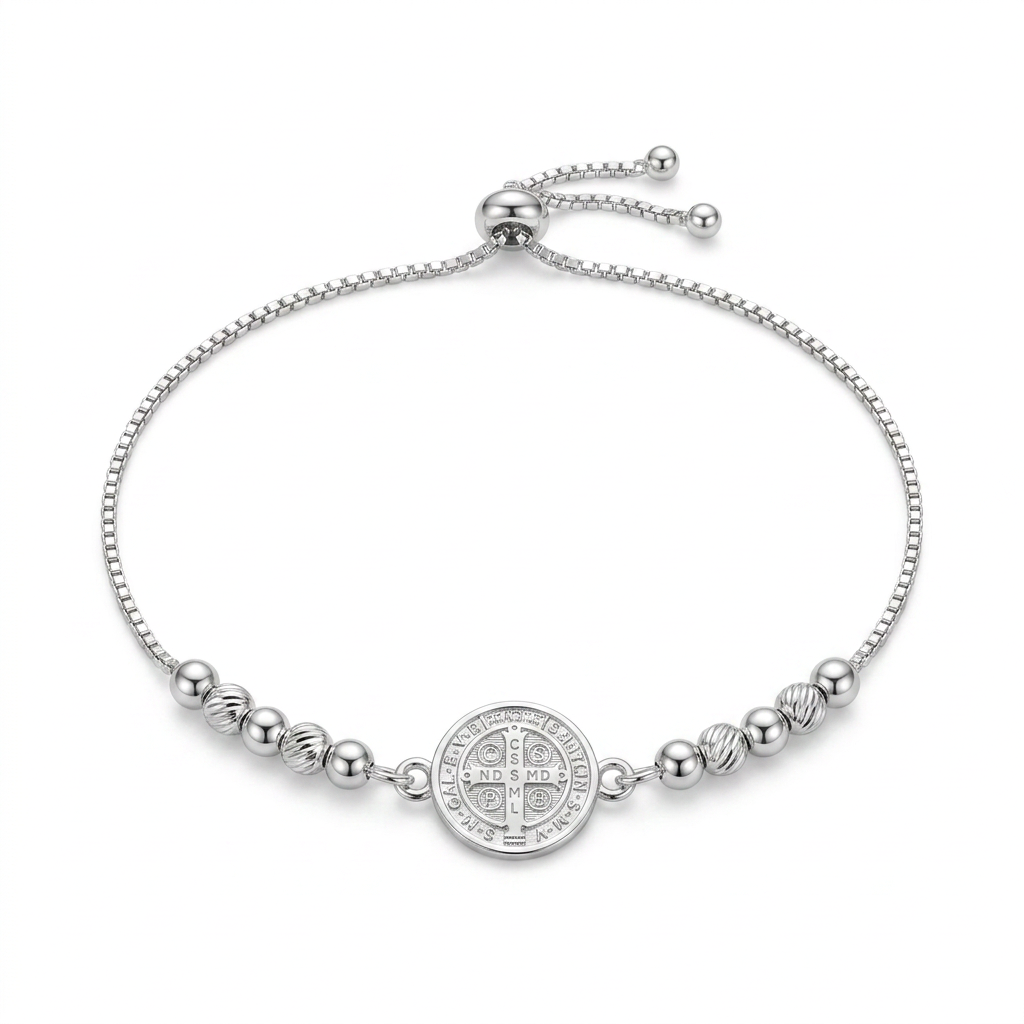Pulsera San Benito ajustable de plata 925 con bolitas decorativas