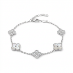 Pulsera Trébol Nacar Lumière de plata 925 con dijes nacarados blancos