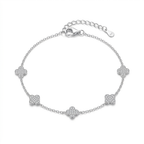 Pulsera Trébol Brillante de plata 925 con cinco tréboles de zircones transparentes