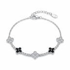 Pulsera Trébol Noir de plata 925 con detalles negros y zircones transparentes