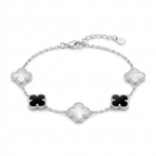 Pulsera Trébol Évora Duo de plata 925 con detalles blancos y negros