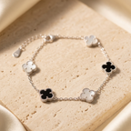 Pulsera Trébol Évora Duo de plata 925 con detalles blancos y negros