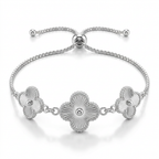 Pulsera trío floral ajustable de plata 925