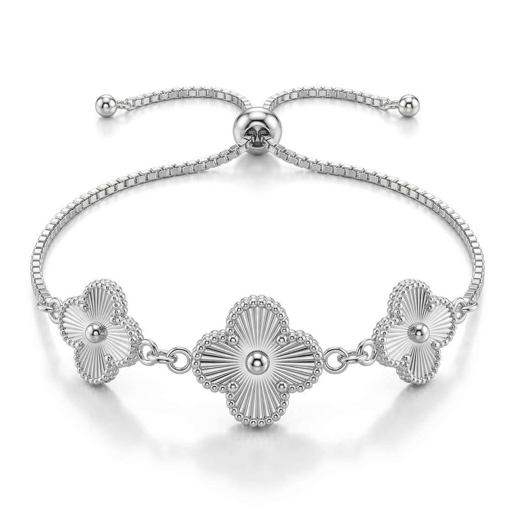 Pulsera trío floral ajustable de plata 925