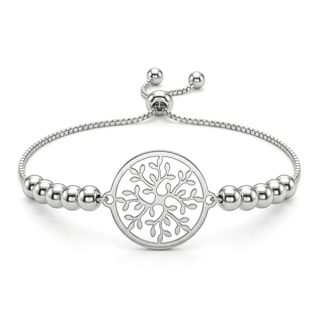 Pulsera Árbol Elara de plata 925 ajustable con árbol de la vida y esferas pulidas