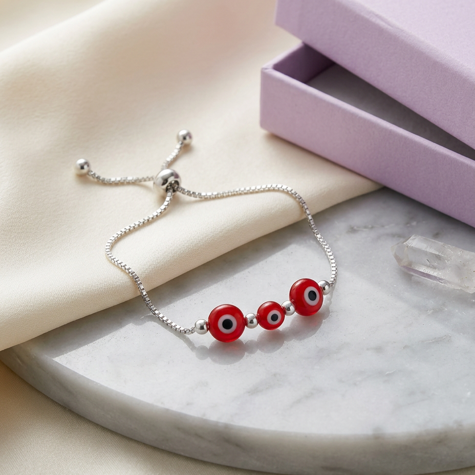 Pulsera ojo turco rojo ajustable en plata 925