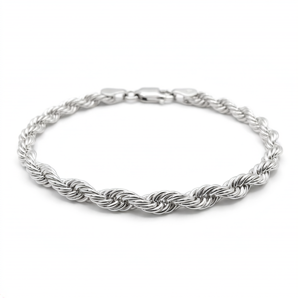 Pulsera tipo rope de plata 925 con diseño trenzado y cierre perico