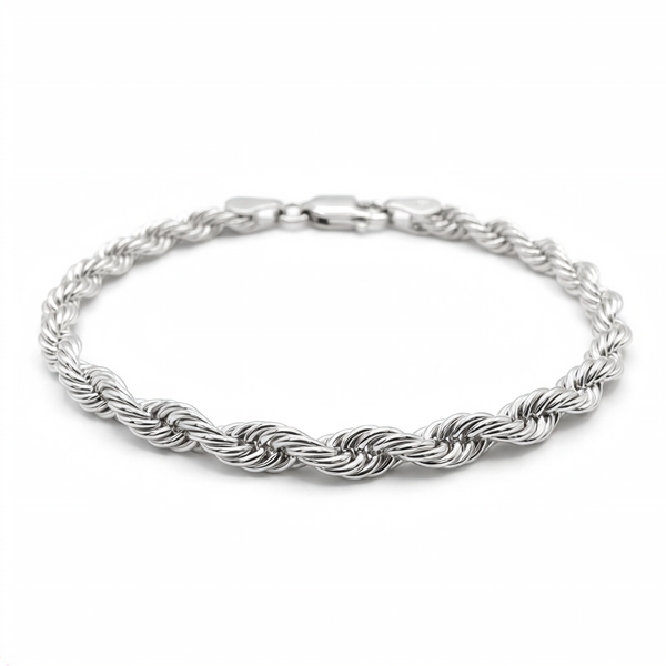Pulsera tipo rope de plata 925 con diseño trenzado y cierre perico