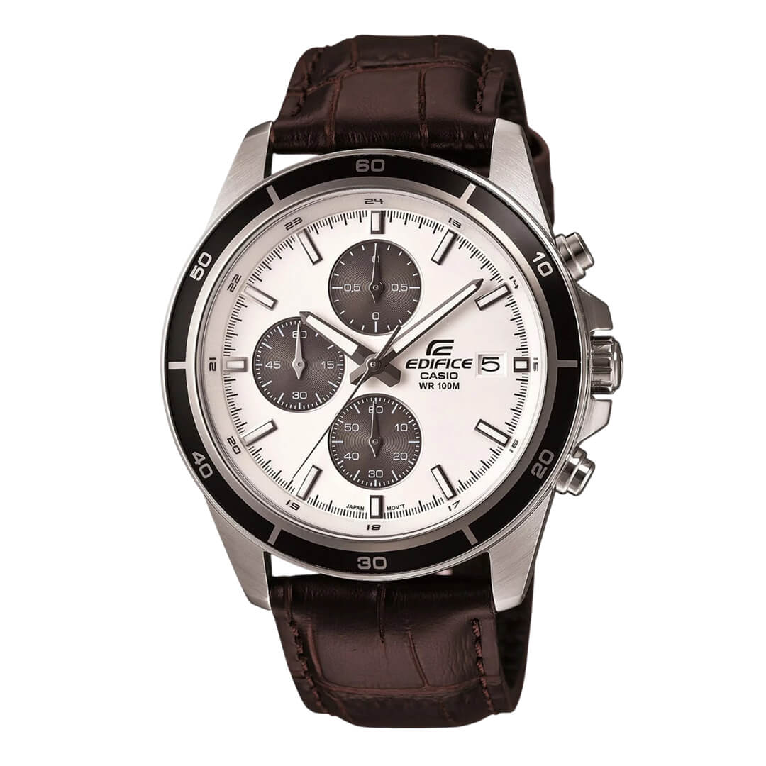 Reloj Casio Edifice EFR-526L-7A para hombre con correa de cuero marrón y esfera clara