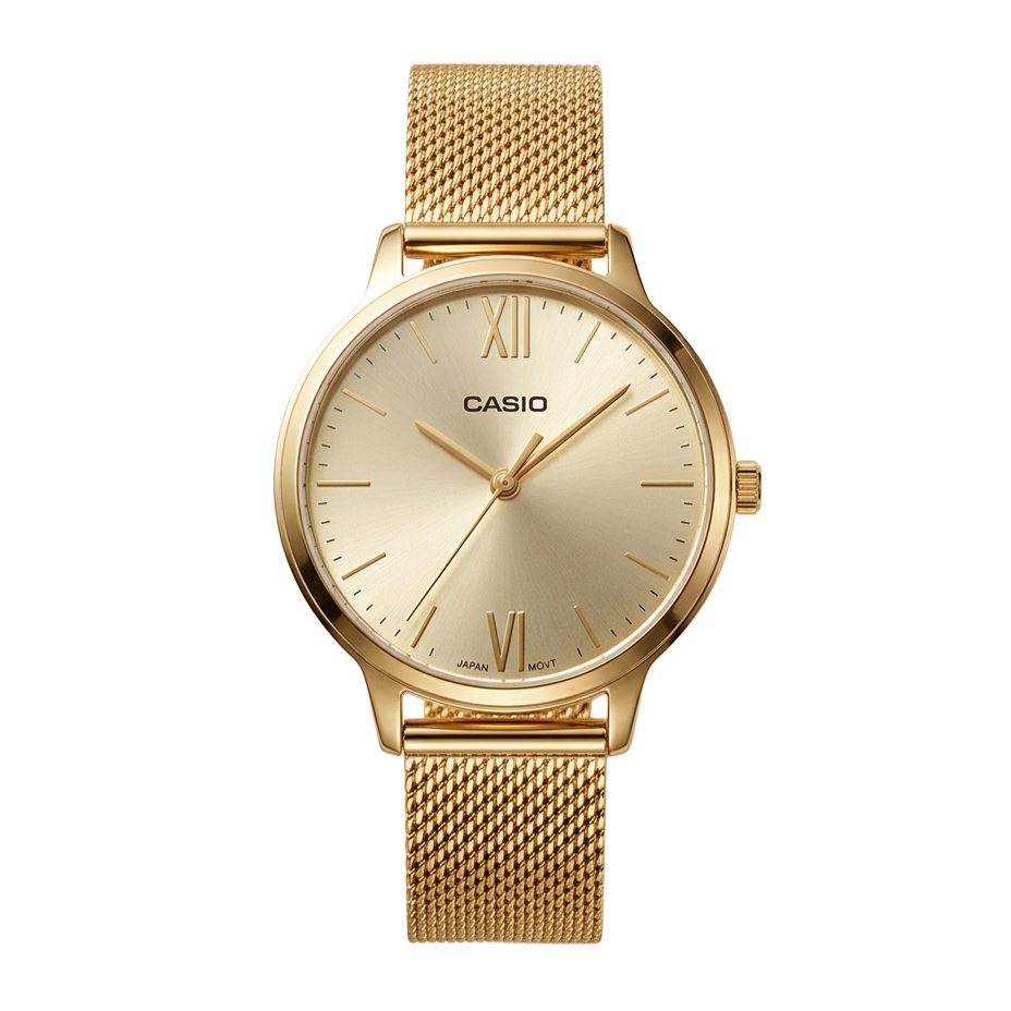 Reloj Casio LTP-E157MG-9A dorado para mujer con correa de malla de acero inoxidable