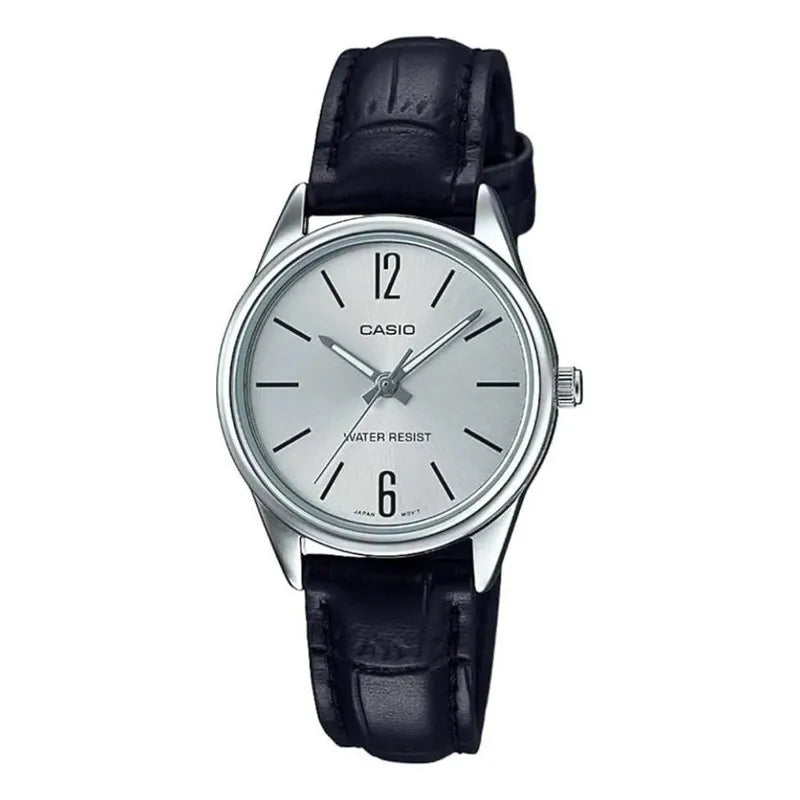 Reloj Casio LTP-V005L-7B para mujer con correa negra de cuero y esfera clara
