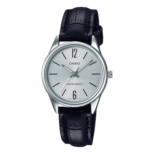 Reloj Casio LTP-V005L-7B para mujer con correa negra de cuero y esfera clara