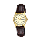 Reloj Casio LTP-V006GL-9B para mujer con correa de cuero marrón y caja dorada