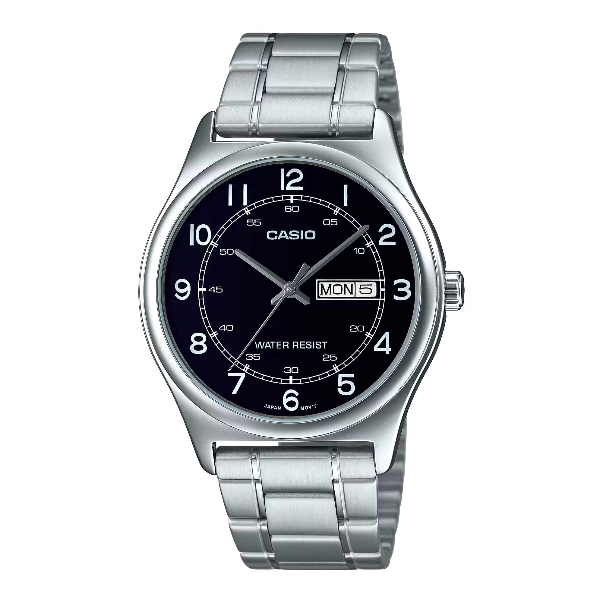 Reloj Casio MTP-V006D-1B2 plateado para hombre con esfera negra y correa de acero inoxidable