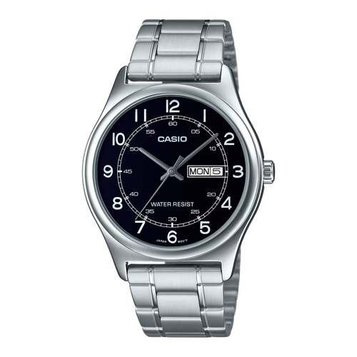 Reloj Casio MTP-V006D-1B2 plateado para hombre con esfera negra y correa de acero inoxidable