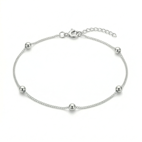 Tobillera mini esferas de plata 925 con cadena fina