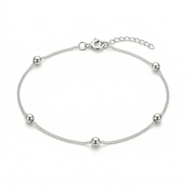 Tobillera mini esferas de plata 925 con cadena fina